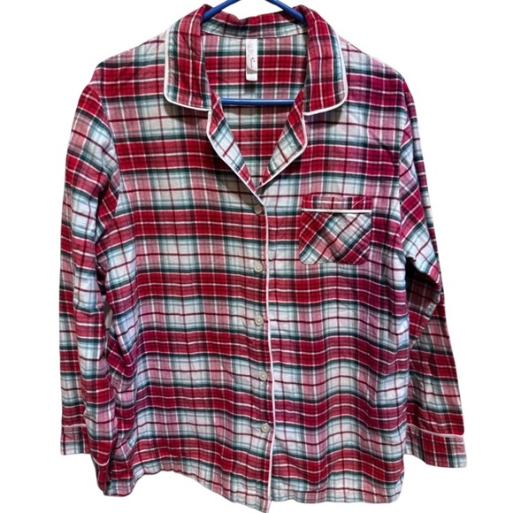 Gillian & O’Malley Red White  Plaid Flannel Pajamas Button Down Top Pants Sz L - Picture 1 of 16